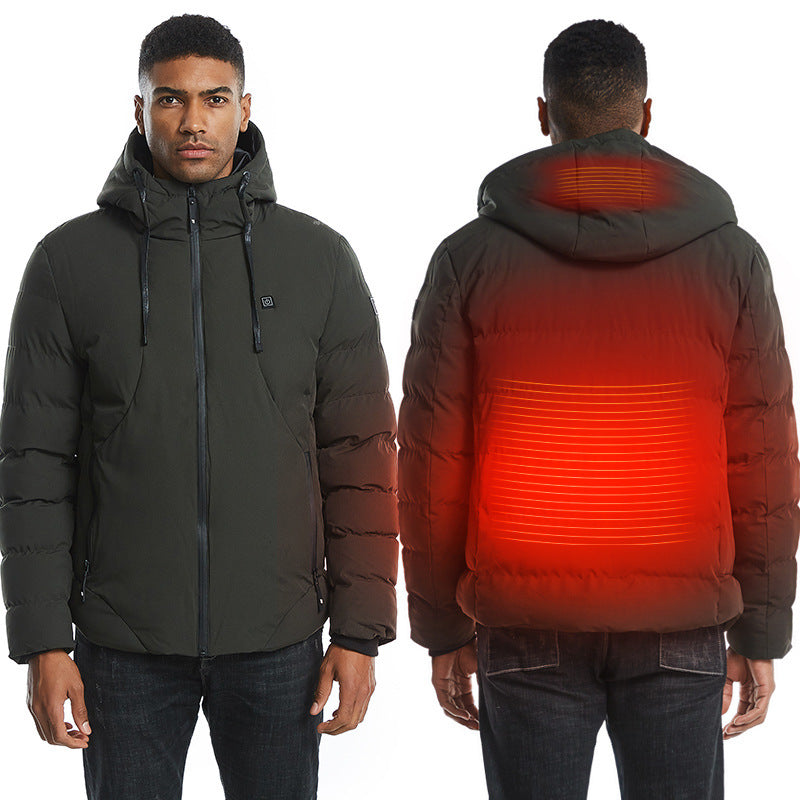 New Men Women Cotton Coat USB Smart Electric Heated Jackets Winter Thicken Down Hooded Outdoor Hiking Ski Clothing
