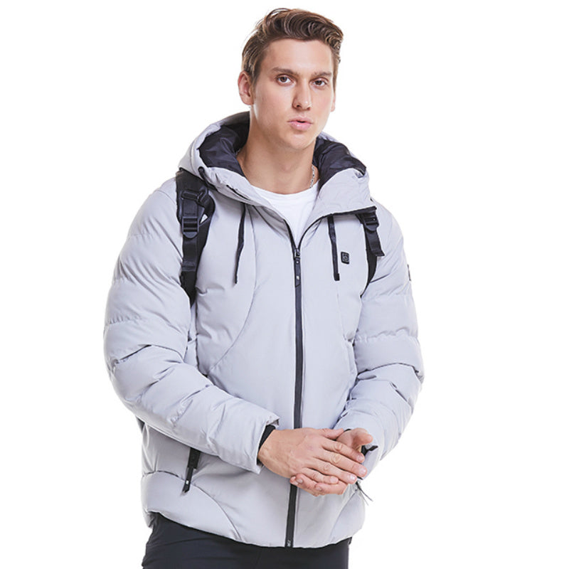 New Men Women Cotton Coat USB Smart Electric Heated Jackets Winter Thicken Down Hooded Outdoor Hiking Ski Clothing
