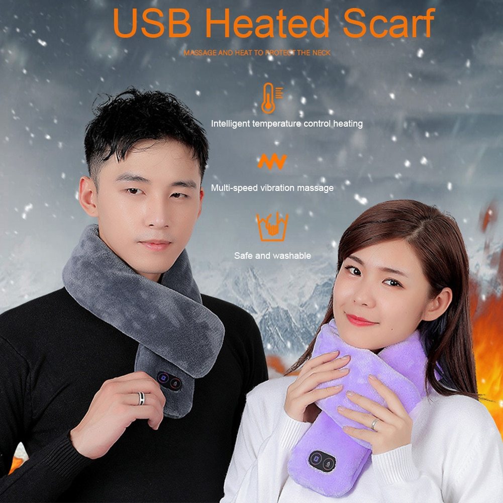Soft Temperature Control Pain Relief Cervical Massage Shoulder Neck Wrap USB Heated Scarf Shawl Washable Winter Warm