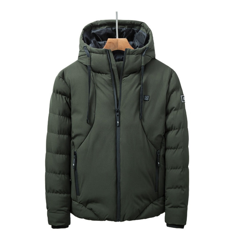 New Men Women Cotton Coat USB Smart Electric Heated Jackets Winter Thicken Down Hooded Outdoor Hiking Ski Clothing