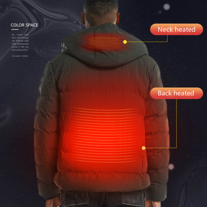 New Men Women Cotton Coat USB Smart Electric Heated Jackets Winter Thicken Down Hooded Outdoor Hiking Ski Clothing